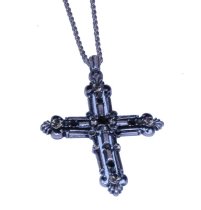 Cross Necklace with Black Rhinestones & Matching Earrings