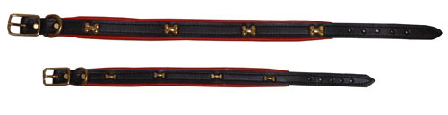 Dog Bone Leather Dog Collar Brown with Orange 14