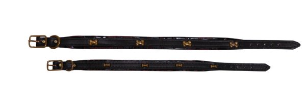 Dog Bone Leather Dog Collar Brown with Crocodile 16