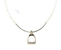 Loriece English Stirrup Silver and Pearl Necklace