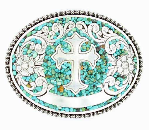 Nocona Western Turquoise Cross Oval Buckle