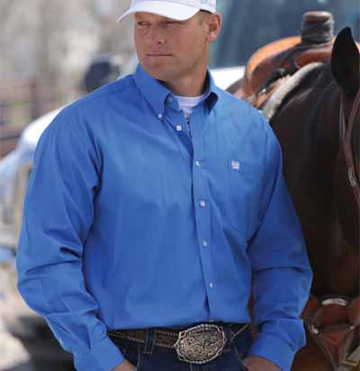 Cinch Blue Solid Western Shirt for Men