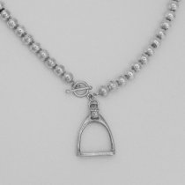 Large Stirrup Pendant with Bead NecklaceLoriece