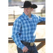 Cinch Blue Plaid Button Down L, XXL