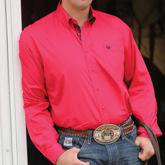 Cinch Solid Saturated Pink Button Down XXL