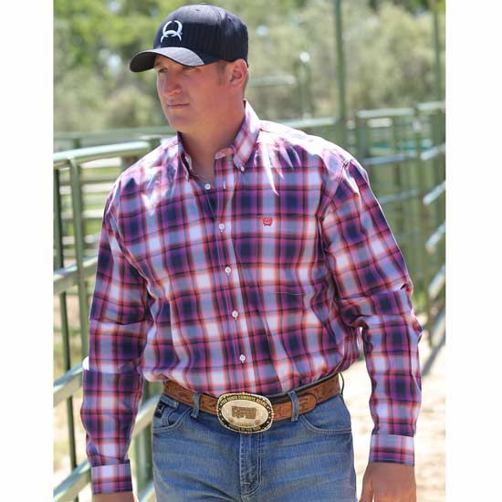 Cinch Orange & Purple Plaid Western Shirt Contrast Lining S, L