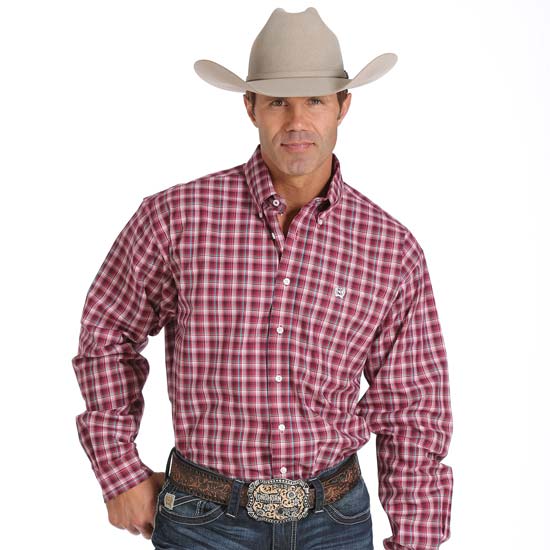 Cinch Red Plaid Button Down L