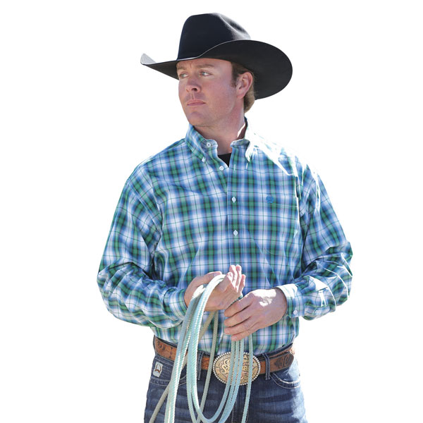 Cinch Blue Green Plaid Men's Shirt