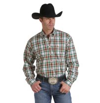 Cinch Orange Green Plaid Men's Shirt L