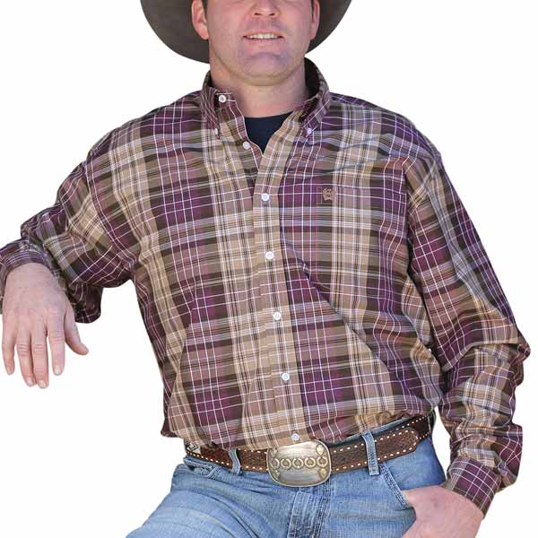 Cinch Burgundy Plaid Western Button Down