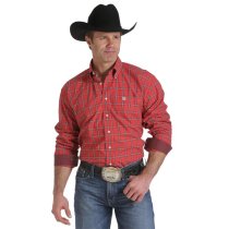 Cinch Bright Red Plaid Western Shirt L