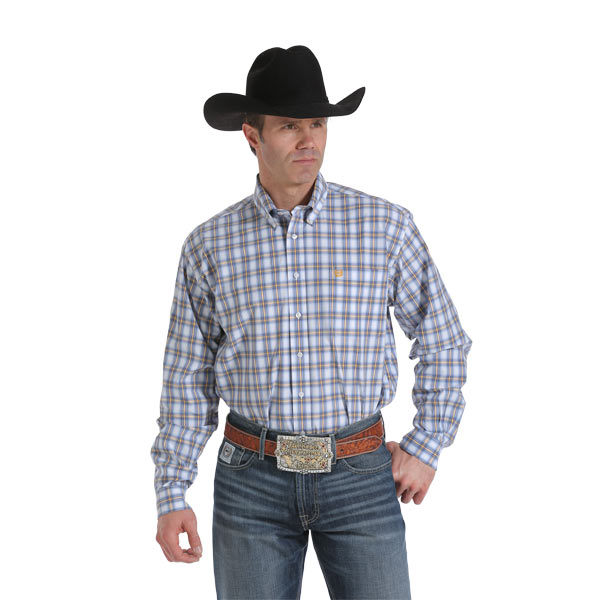 Cinch Blue, White, and Gold Western Shirt S