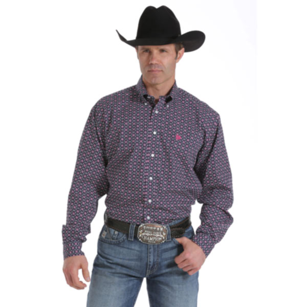 Cinch Navy and Fuchsia Print Western Shirt M