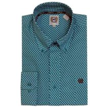 Cinch Men's Teal Patterned Shirt XXL