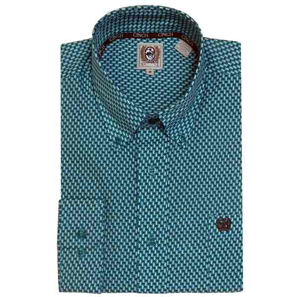 Cinch Men's Teal Patterned Shirt XXL