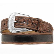 Nocona Crocodile Print Black and Tan Belt