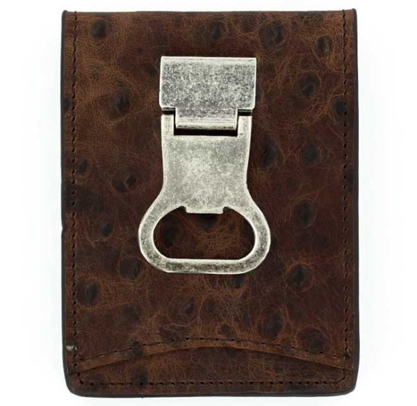 Nocona Ostrich Print Wallet Money Clip Bottle Opener