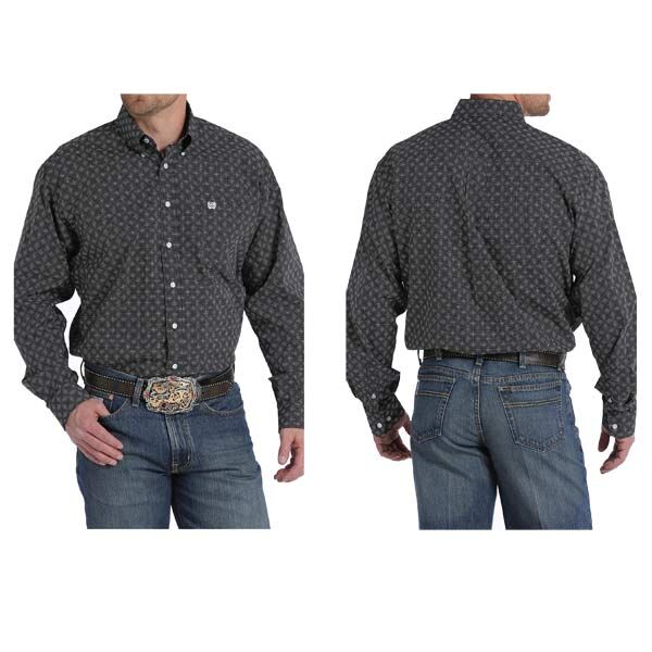 Cinch Black Dot Patterned Button Down L