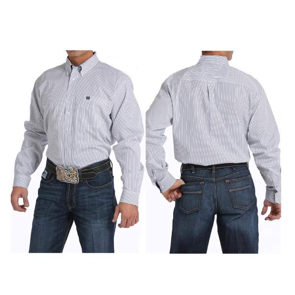 Cinch Button Down for Men White/Navy Stripe S & L