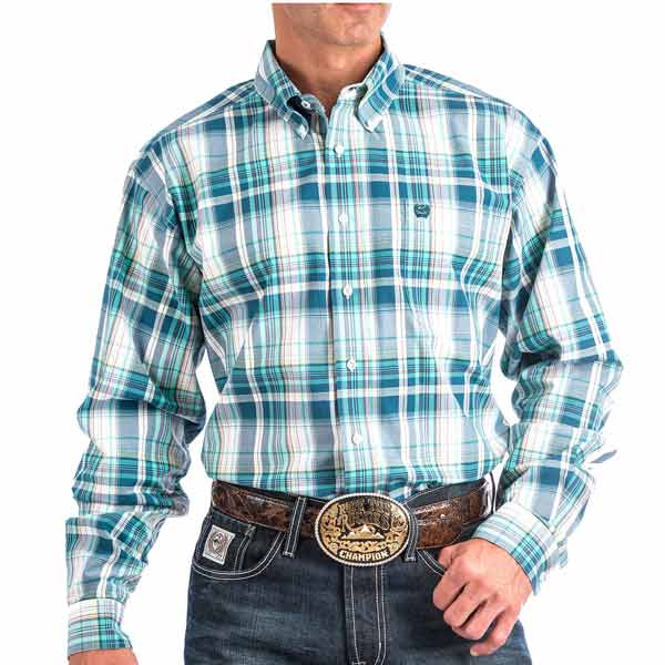 Cinch Mens Multicolored Plaid Button Down Shirt