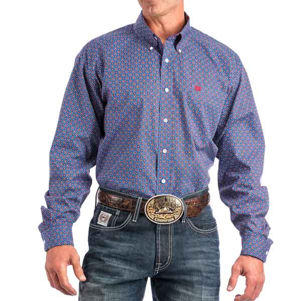 Cinch Blue Geometric Floral Button Down S