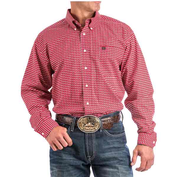 Cinch Red Hexagonal Patterned Button Down M