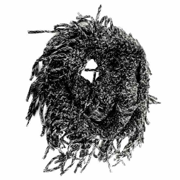 Joy Susan Black Grey Fringe Knit Scarf