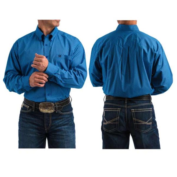 Cinch Blue Deco Print Button Down M