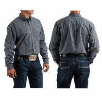 Cinch Navy/Brown/Blue Checkered Plaid Button Down L