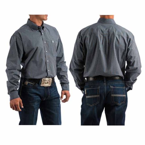 Cinch Navy/Brown/Blue Checkered Plaid Button Down L