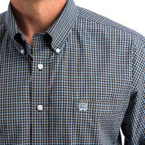 Cinch Navy/Brown/Blue Checkered Plaid Button Down L