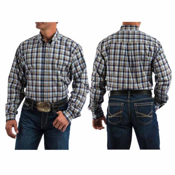 Cinch Brown/Multi Blue Plaid Button Down