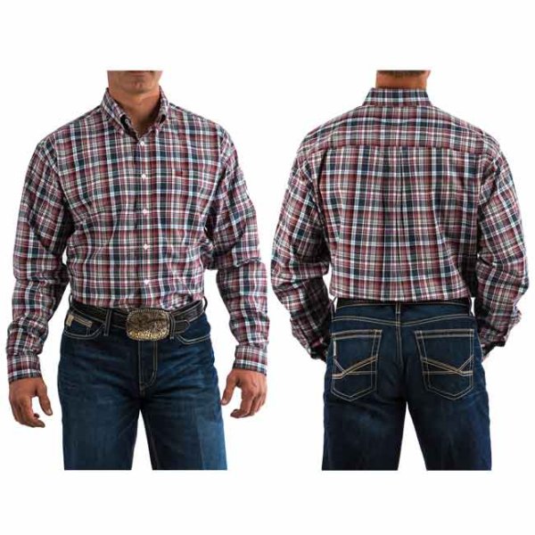 Cinch Grey/Burgundy/Blue Plaid Button Down