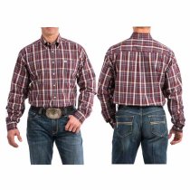 Cinch Burgundy Wide Plaid Button Down S, L