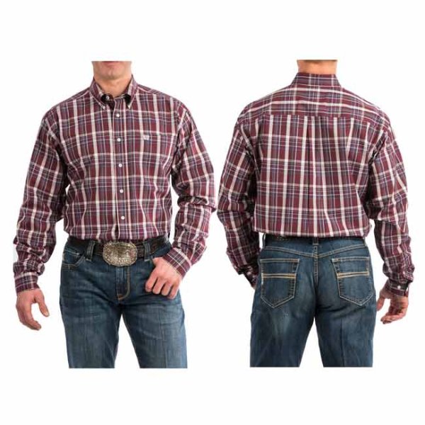 Cinch Burgundy Wide Plaid Button Down S, L
