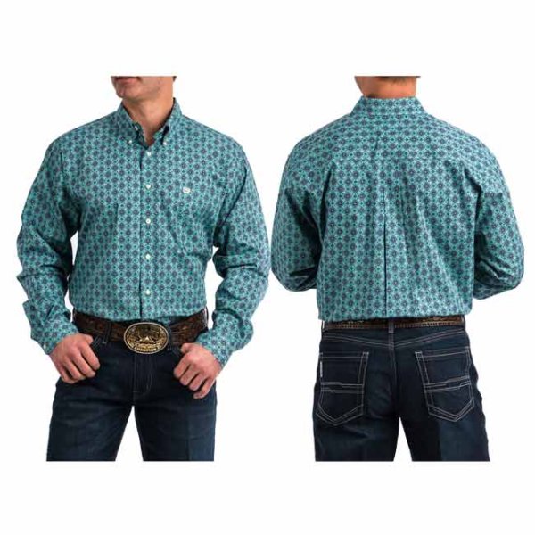 Cinch Teal Medallion Print Button Down XXL