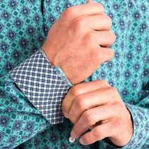 Cinch Teal Medallion Print Button Down XXL