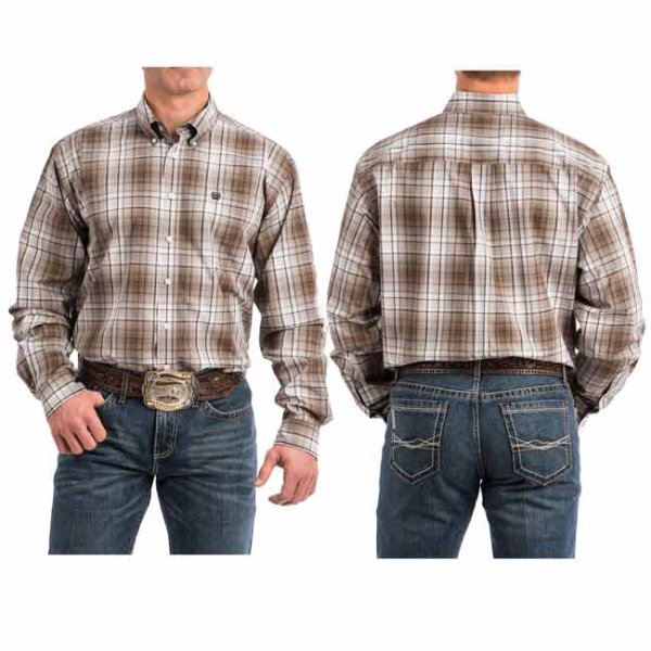 Cinch Shades of Brown Plaid Button Down M