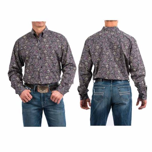 Cinch Black/Purple/Green Paisley Button Down XS