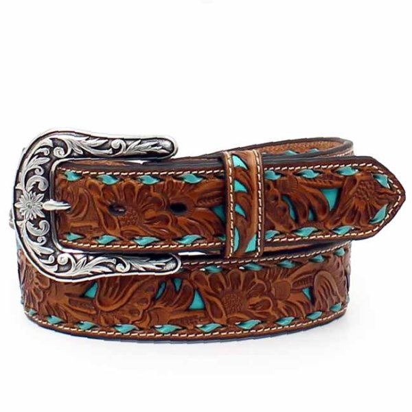 Nocona Ladies Turquoise Inlay Leather Belt