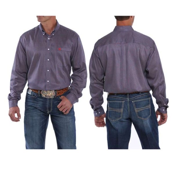 Cinch Navy Red Square Patterned Button Down M