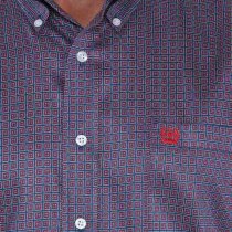 Cinch Navy Red Square Patterned Button Down M