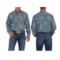 Cinch Navy and Mint Paisley Button Down M