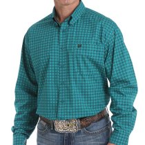 Cinch Geometric Patterned Button Down Shirt Green
