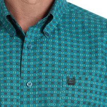 Cinch Geometric Patterned Button Down Shirt Green