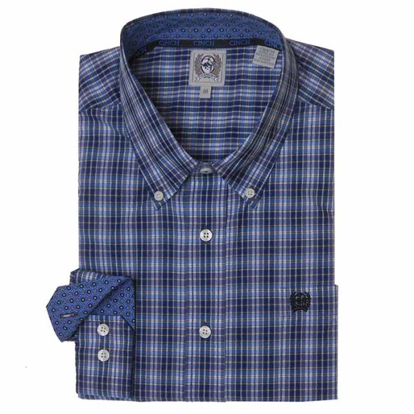 Cinch Blue Plaid Button Down Shirt for Men M