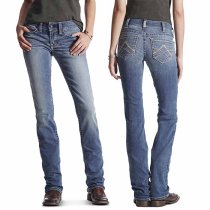 Ariat Jeans Donna R.E.A.L. Mid Rise Straightcut – Modello Rainstorm – Taglia 30 XLong – 92% Cotone