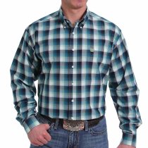 Cinch Teal Multi Plaid Button Down Shirt M