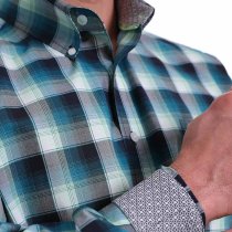 Cinch Teal Multi Plaid Button Down Shirt M
