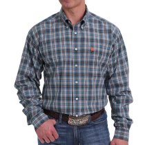 Cinch Blue/Navy/Orange Plaid Button Down L